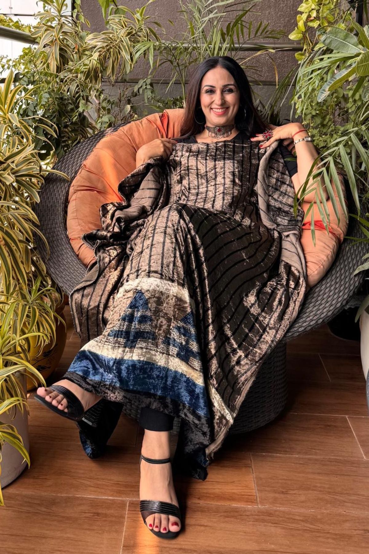 Ajrakh art on velvet (kurta only)
